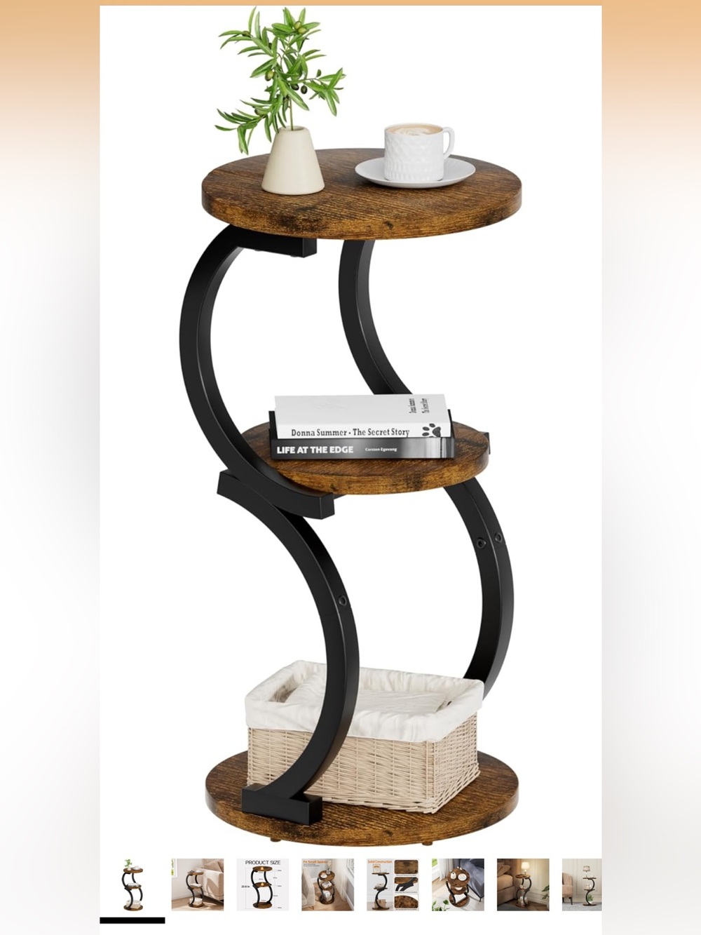 New Open Box Small Side Table, 3-Tier Round End Table for Small Spaces, Rustic
